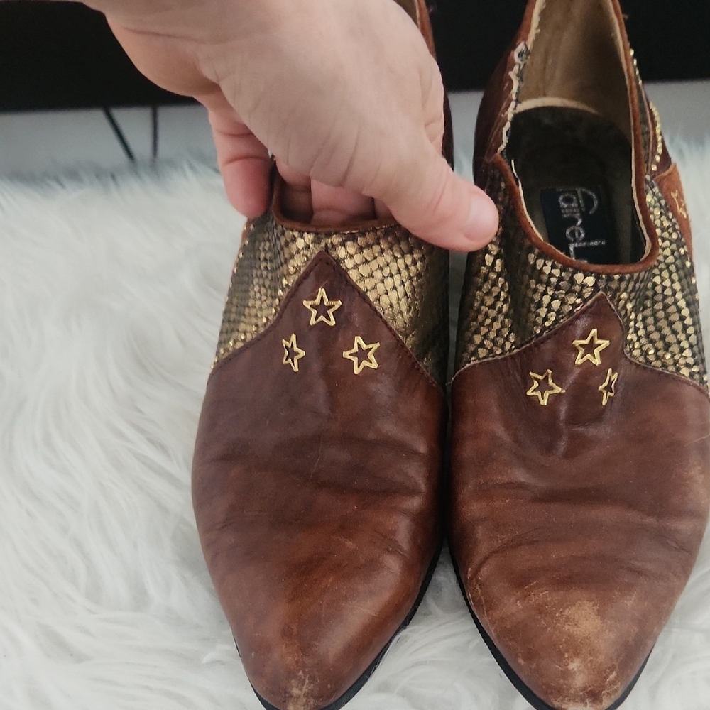 Brown and Gold Womens Leather Shoes